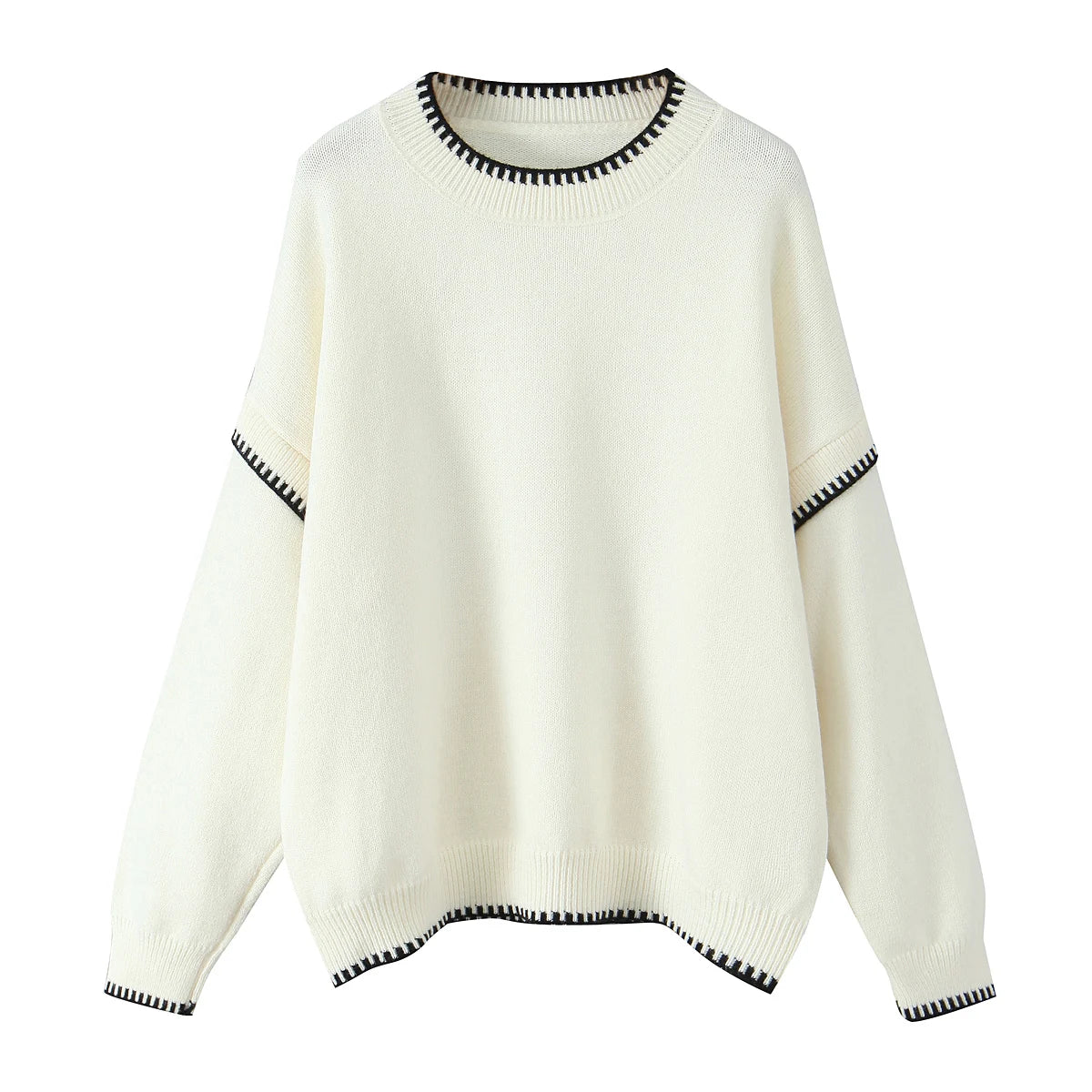 Winter Luxe Contrast Knit — Effortless Chic Pullover Sweater
