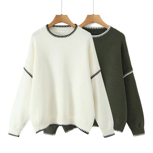 Winter Luxe Contrast Knit — Effortless Chic Pullover Sweater