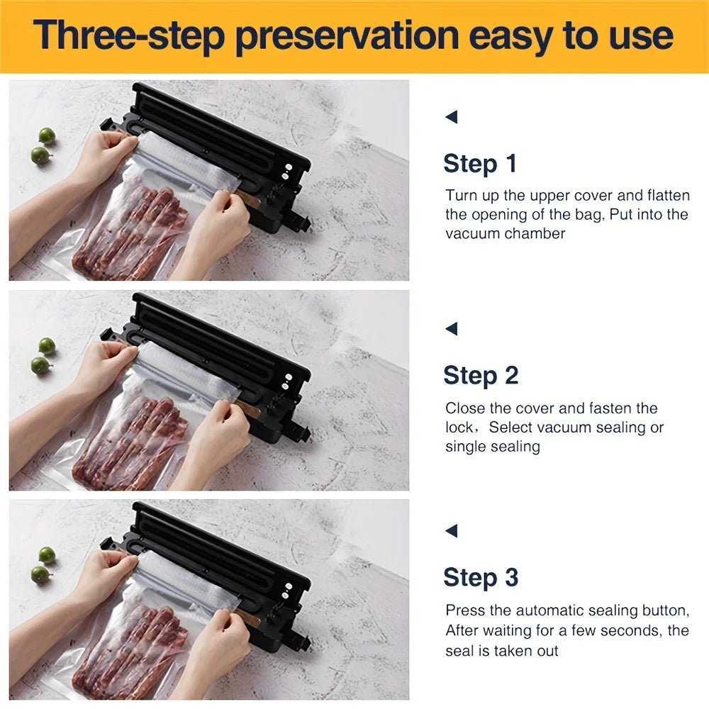 Automatic Food Vacuum Sealer Machine – Dry & Moist Food Saver with 10 Seal Bags for Fresh Storage
