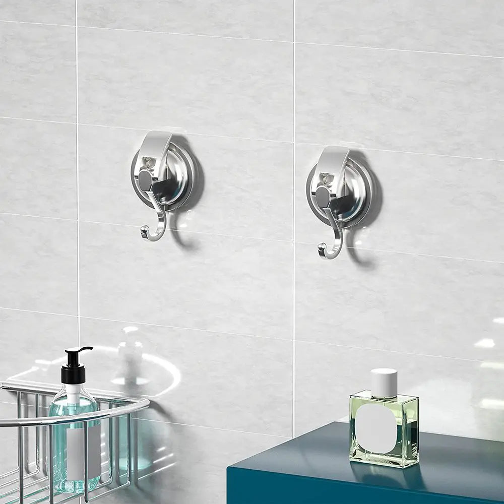 2 Pack Silver Chrome Suction Cup Hooks