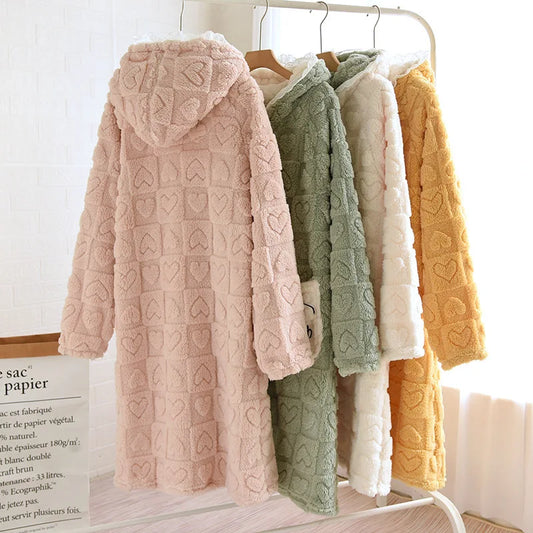 Plush Comfort Hooded Bathrobe | Soft Flannel Winter Pajama Robe